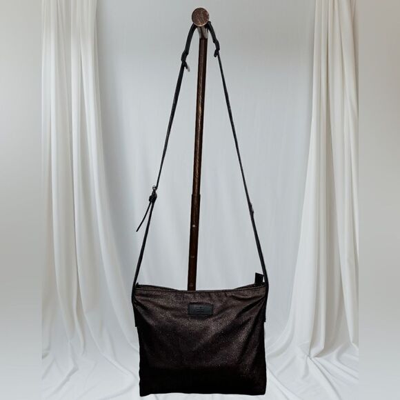 Gucci Canvas Crossbody Tote shimmer brown w/ black leather straps. Upcycled. - Picture 1 of 10
